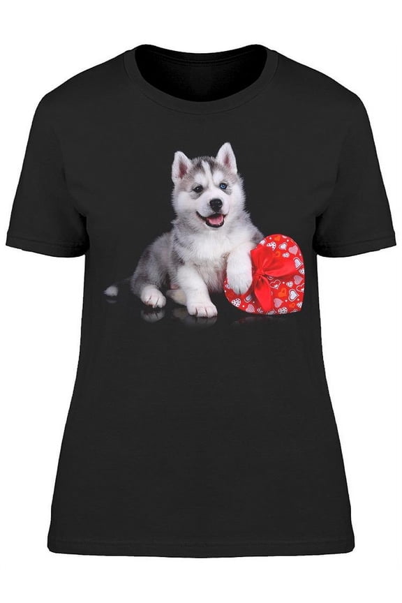Cute Siberian Husky Puppy T-Shirt Women -Image by Shutterstock Women T-Shirt, Female Small
