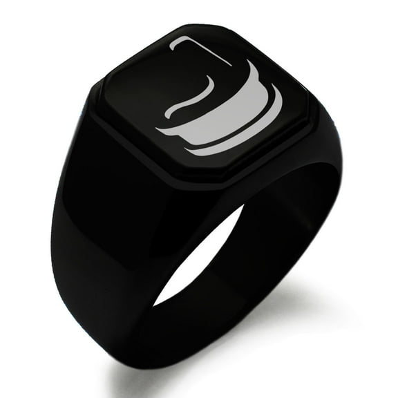 Stainless Steel Letter J Initial 3D Monogram Engraved Engraved Square Flat Top Biker Style Polished Signet Ring