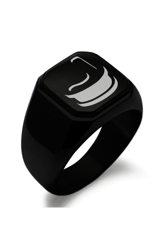 Stainless Steel Letter J Initial 3D Monogram Engraved Engraved Square Flat Top Biker Style Polished Signet Ring