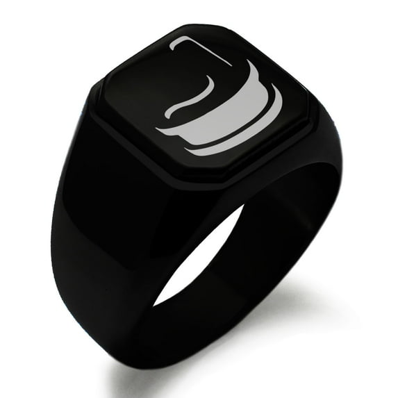 Stainless Steel Letter J Initial 3D Monogram Engraved Engraved Square Flat Top Biker Style Polished Signet Ring