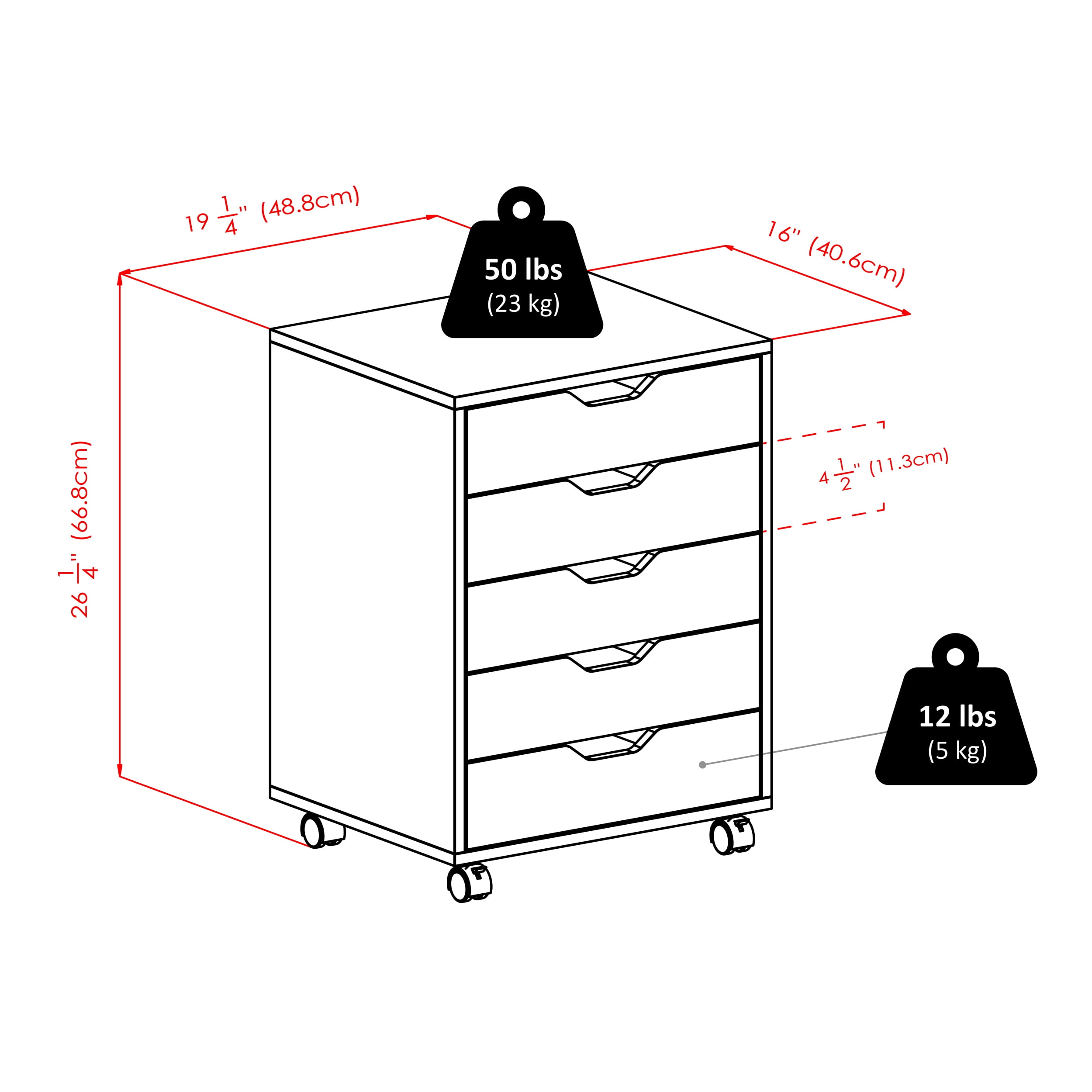 Winsome Wood Halifax 5 Drawer Mobile Cabinet 10519 White Finish Walmart