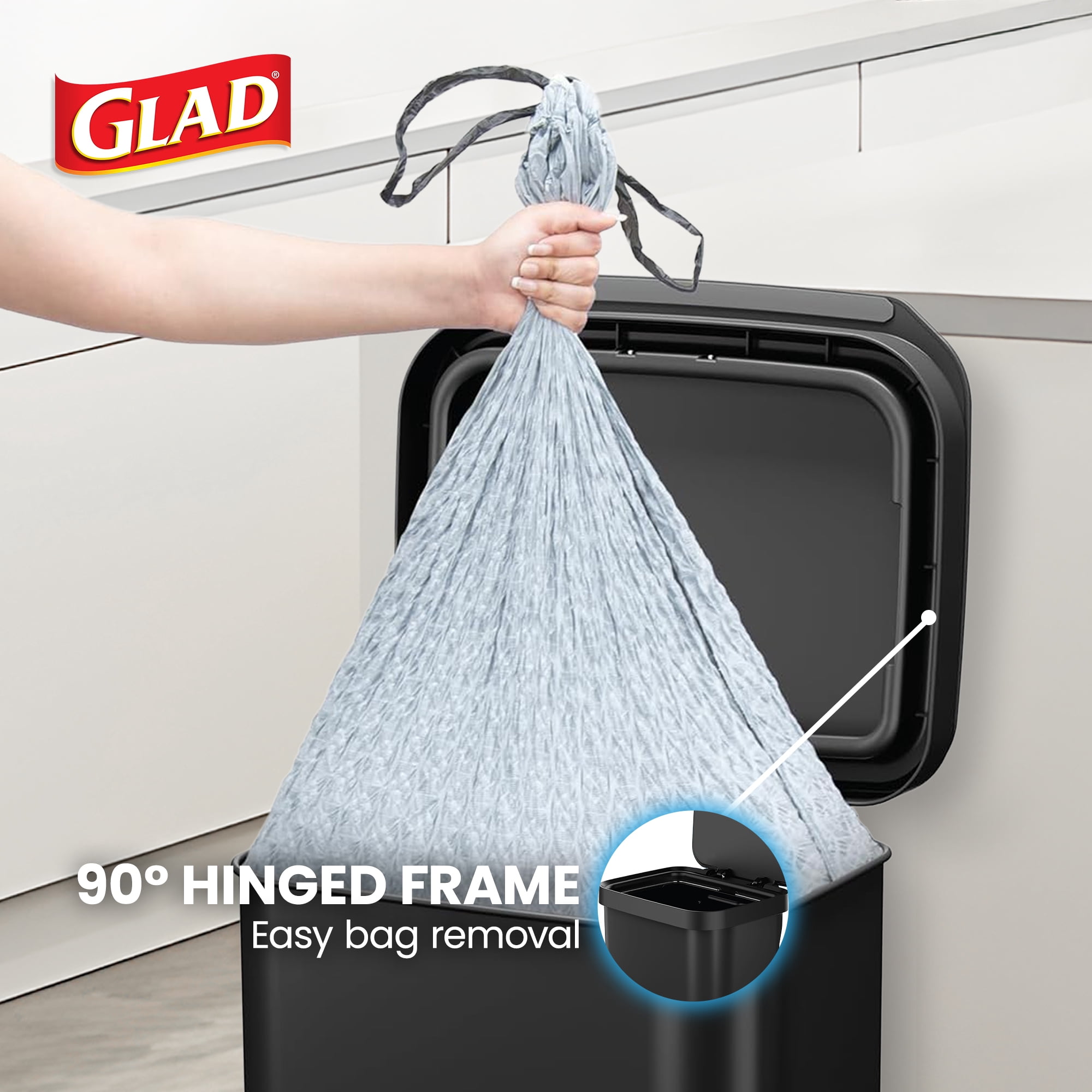 Glad Step Trash Can, Series 2 Soft Close Garbage Bin with Odor Protection, 13 Gal, Black