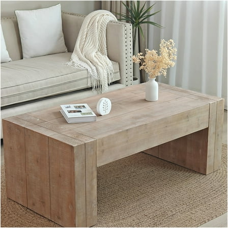 JERFIT 49 inch Rustic Coffee Table for Living Room, Farmhouse Rectangular Center Table with Storage Shelf, Industrial Accent Table, Natural Wood Finish