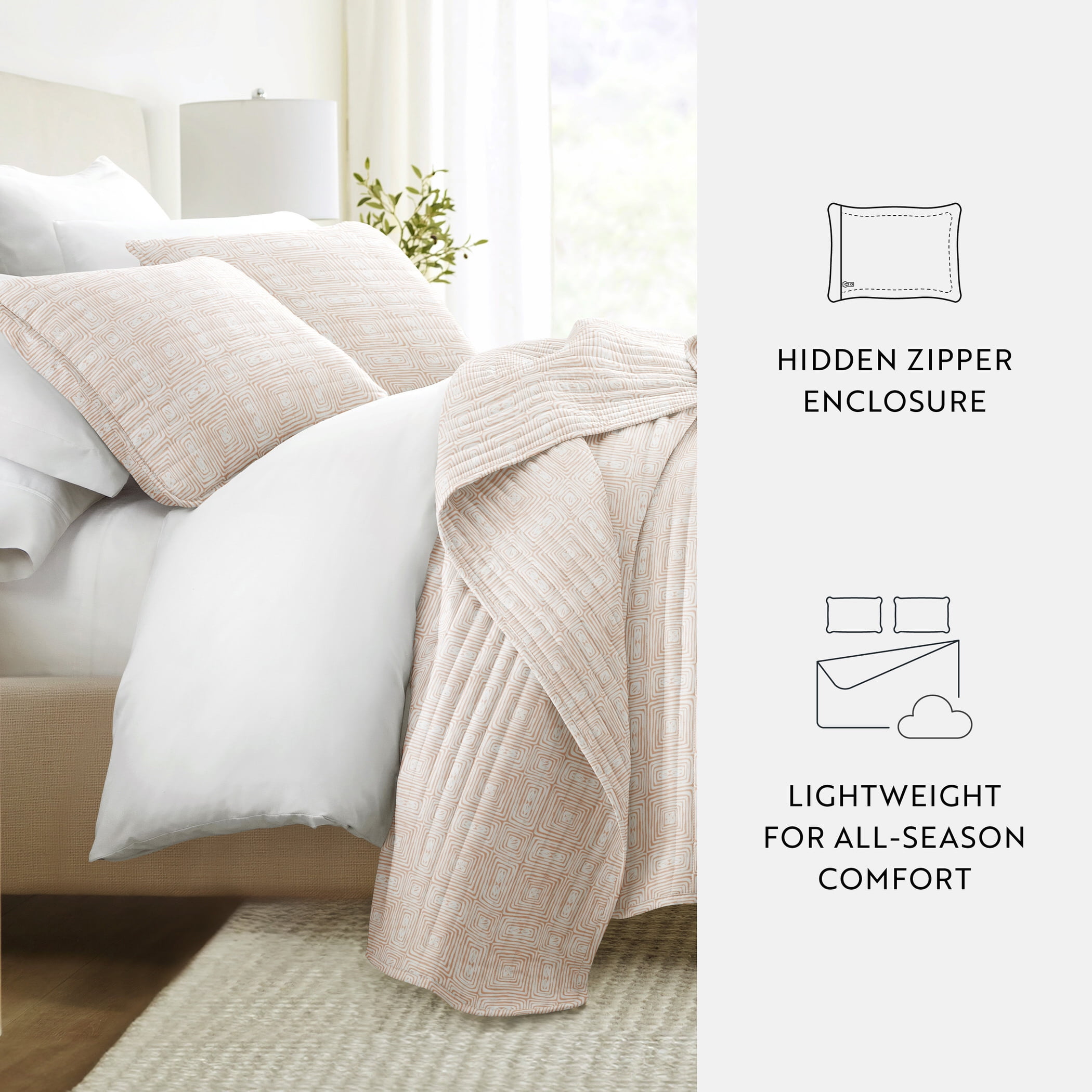 Noble Linens 3-Piece Apricot Geometric Maze Pattern Quilt Set, Twin