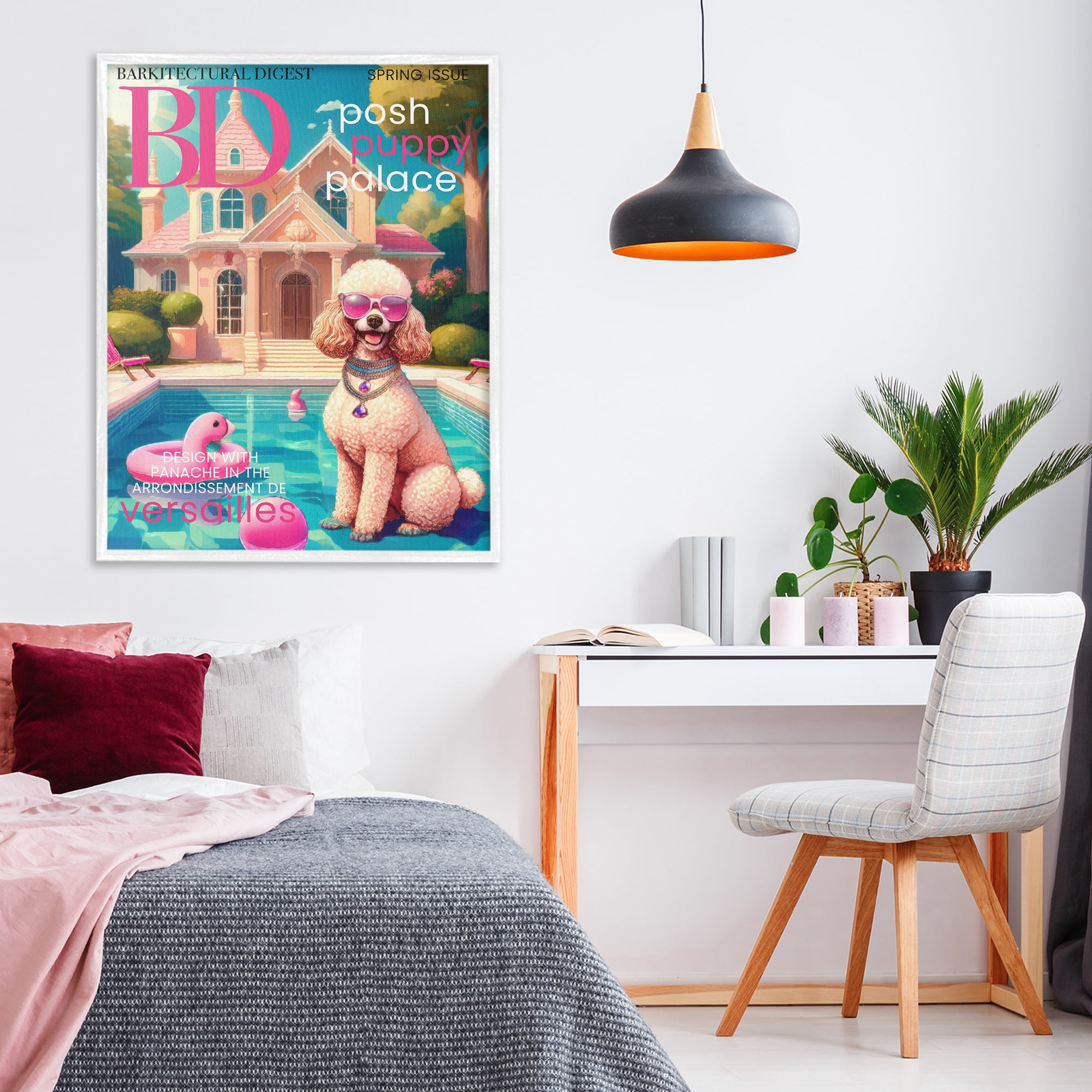 Stupell Industries Poodle Magazine Parody White Framed Giclee Art, design by Grotto Studios