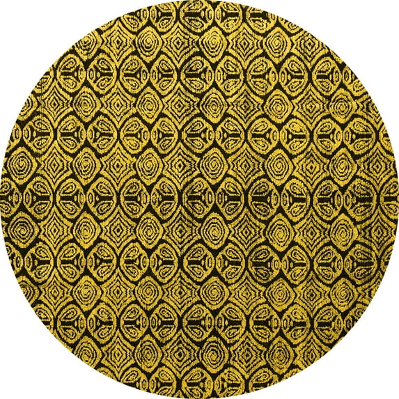 Ahgly Company Indoor Round Abstract Yellow Modern Area Rugs, 5' Round