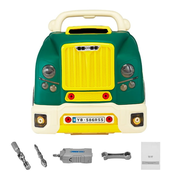 KFFKFF Engine Toy, 60 Pieces, Children's Car Repair Kit with Detachable Components, Lights and Sounds, Steering Wheel and Horn, Workshop Playset for Kids Aged 3 and Above, Green