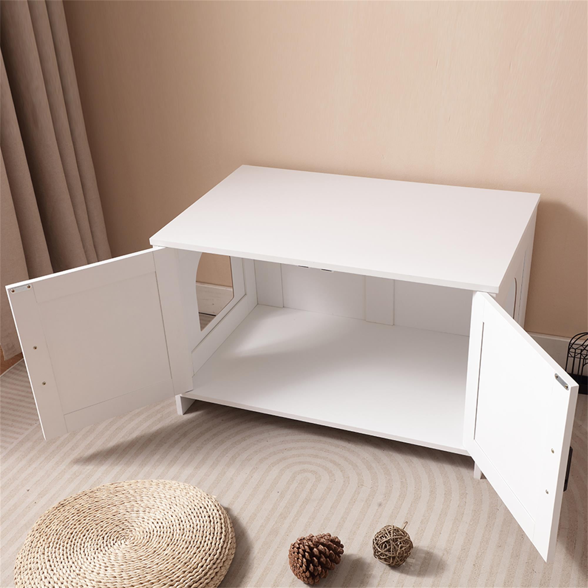 Kadyn 31" Hidden Cat Litter Box Enclosure Furniture with Barn Door, Indoor Cat Washroom, Wooden Enclused Litter Box Cat House, White