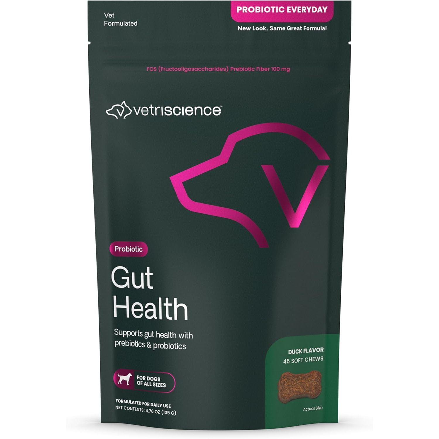 VetriScience Everyday Gut Health Duck-Flavored Probiotic Chews for Dogs, 45 Count