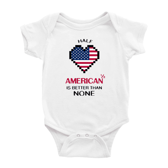 Half American Is Better Than None Cute Baby Romper Bodysuit For Boy Girl (White, 12-18 Months)