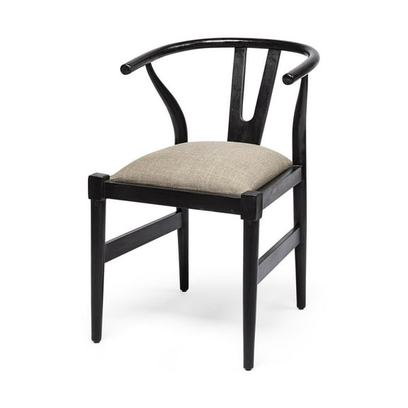 Mercana Trixie I Black Wooden Base Linen Seat Dining Chair 68865