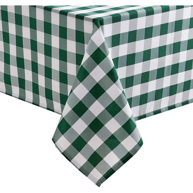 Checkered Square Tablecloth - Stain Resistant, Waterproof and Wrinkle Resistant Washable Table Cloth for Dining Room and Outdoor Use, 60 x 60 Inch, Forest Green and White Gingham Pattern