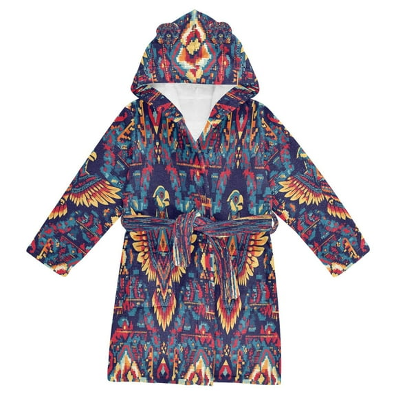 FORMRS Niños Bathrobe Unisex Hooded Robe Soft Plush Pajamas Sleepwear, Size 2-3T, Geometric Eagle