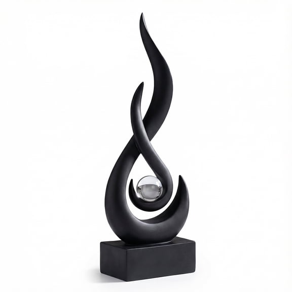 Unbranded Modern Flame Resin Sculpture Art Deco Style - Black Decor Statue - 1 Piece, 30 cm