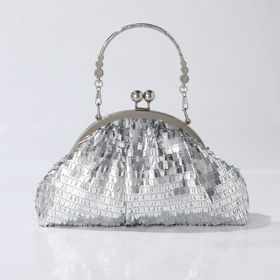 Jaucin Women's wedding evening clutch bag silver shiny handbag prom crossbody bag cocktail party shoulder bag detachable shoulder strap