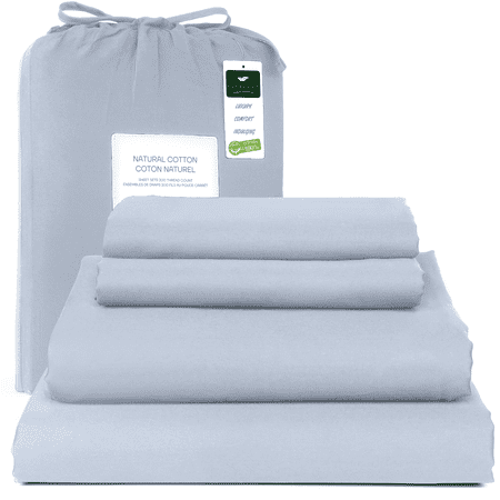 Lenzuola (Sky Blue, Queen) 100% Natural Cotton 4 Piece Bed Sheets Set - Deep Pocket Sheets with Elastic All Around - Sateen Weave, Breathable & Cooling