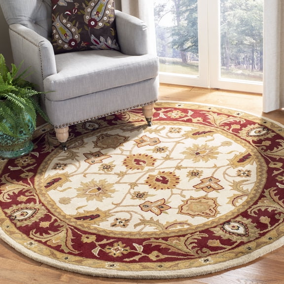 SAFAVIEH Classic Karolina Oriental Wool Area Rug, Ivory/Red, 8' x 8' Round
