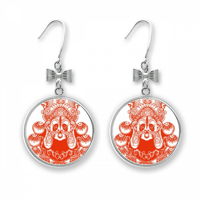 Tête d'Opéra de Pékin Rouge, Coupe Papier, Boucles d'Oreilles Arc Goutte Clou Crochet Percé