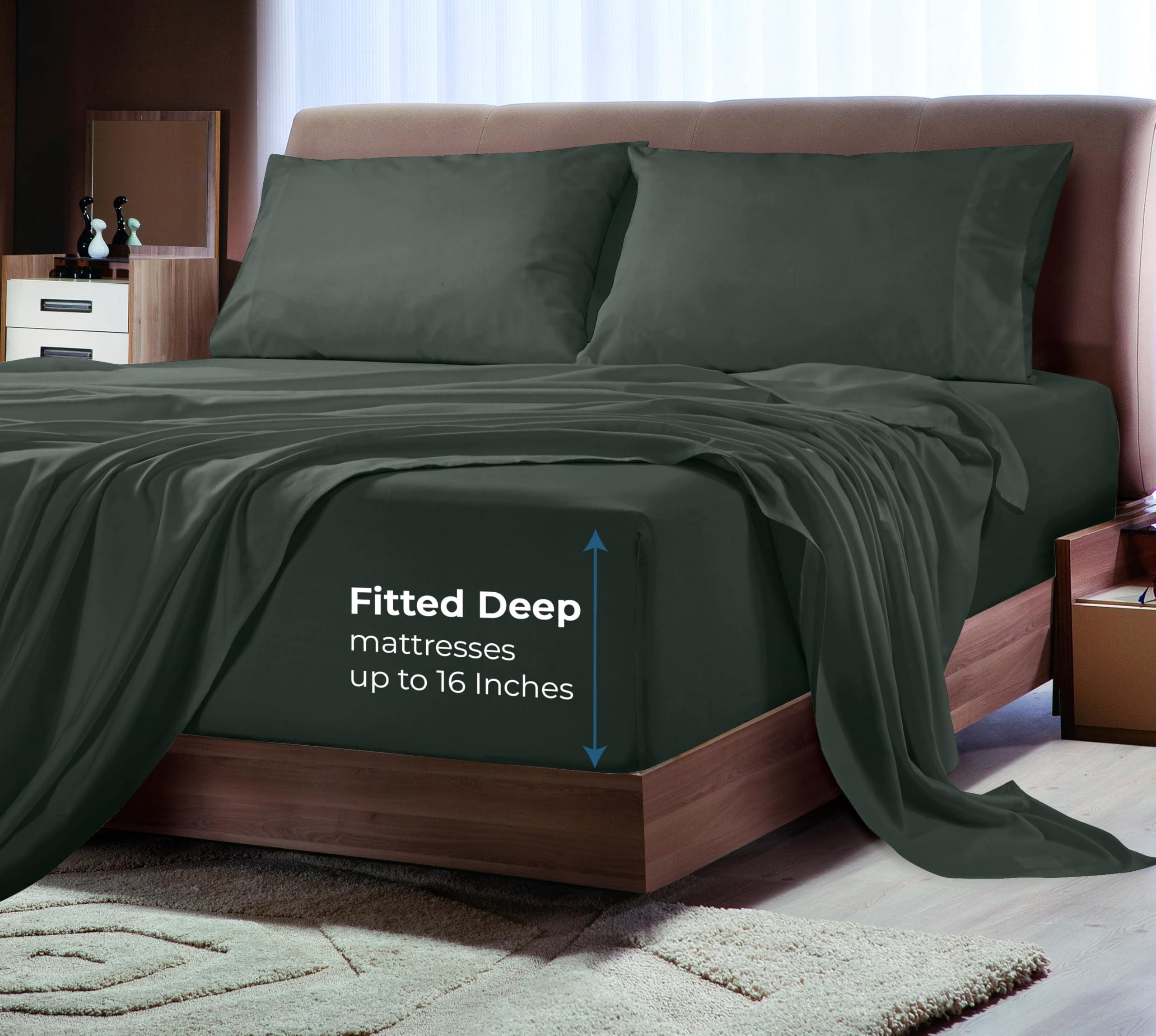 Royale Linens Bamboo Fitted Sheet Twin Only - Cooling Twin Size Fitted Sheets For Bed - Deep Pocket Up to 16" - Organic Viscose Derived from Bamboo - Breathable Bottom Sheet (39x75 Inch, Grey)