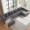 thumbnail image 3 of 146" Oversized U-Shaped Modular Sectional Sleeper Sofa, 5-Seat Convertible Couch with 8 Pillows, Corduroy Upholstery, Magazine Pocket, Dark Gray, 3 of 13