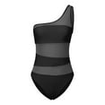 thumbnail image 5 of QHFBli Womens One Shoulder One Piece Bathing Suits Neon Color Block Swimsuits Mesh Swimwear, 5 of 5