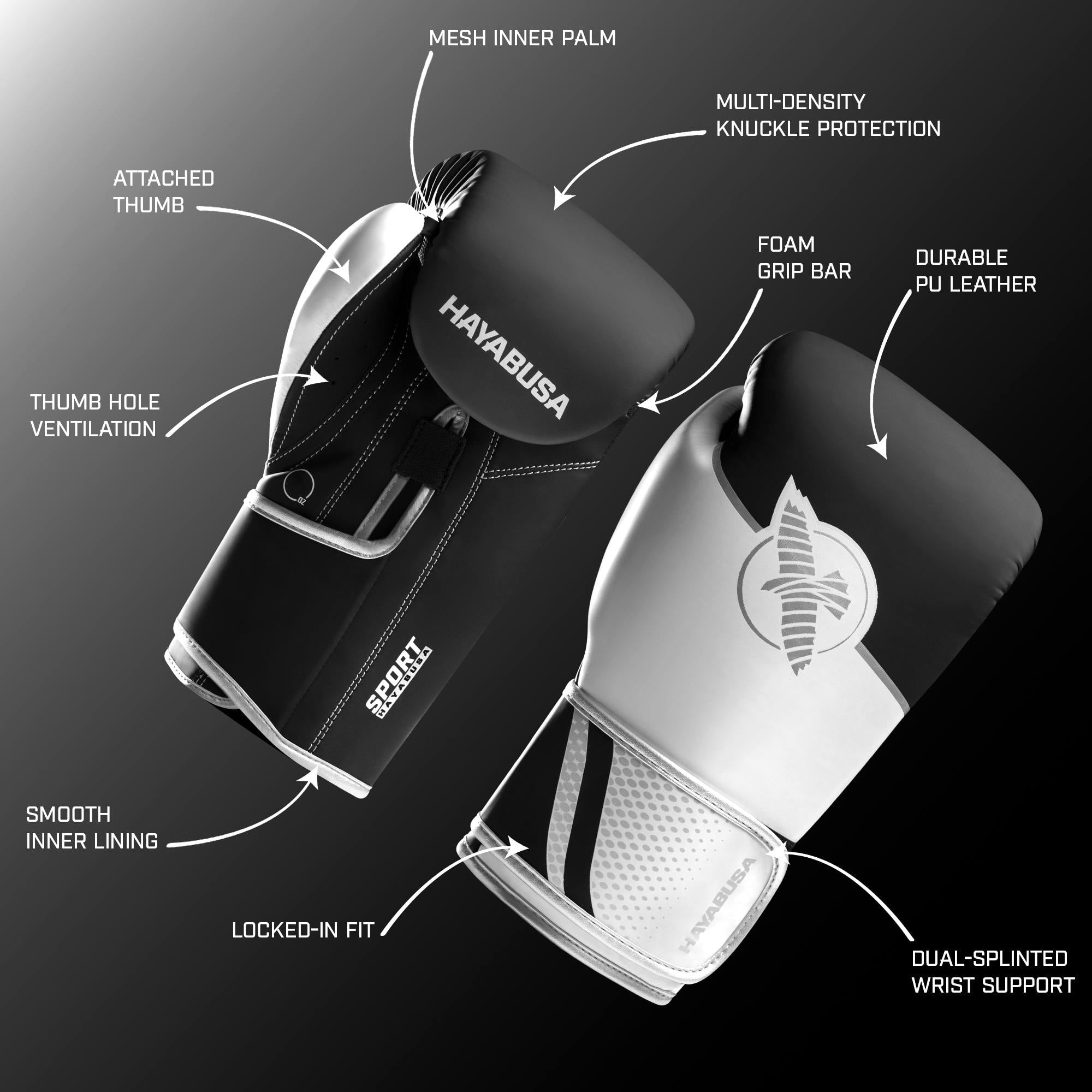 Hayabusa Sport Boxing Gloves for Men and Women - White/Silver, 12oz