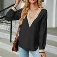 thumbnail image 5 of WREESH Womens Fashion Dressy Tops Solid Color Jacquards V-Neck Lace Long Sleeve Loose T-Shirt Pullover Black, 5 of 7