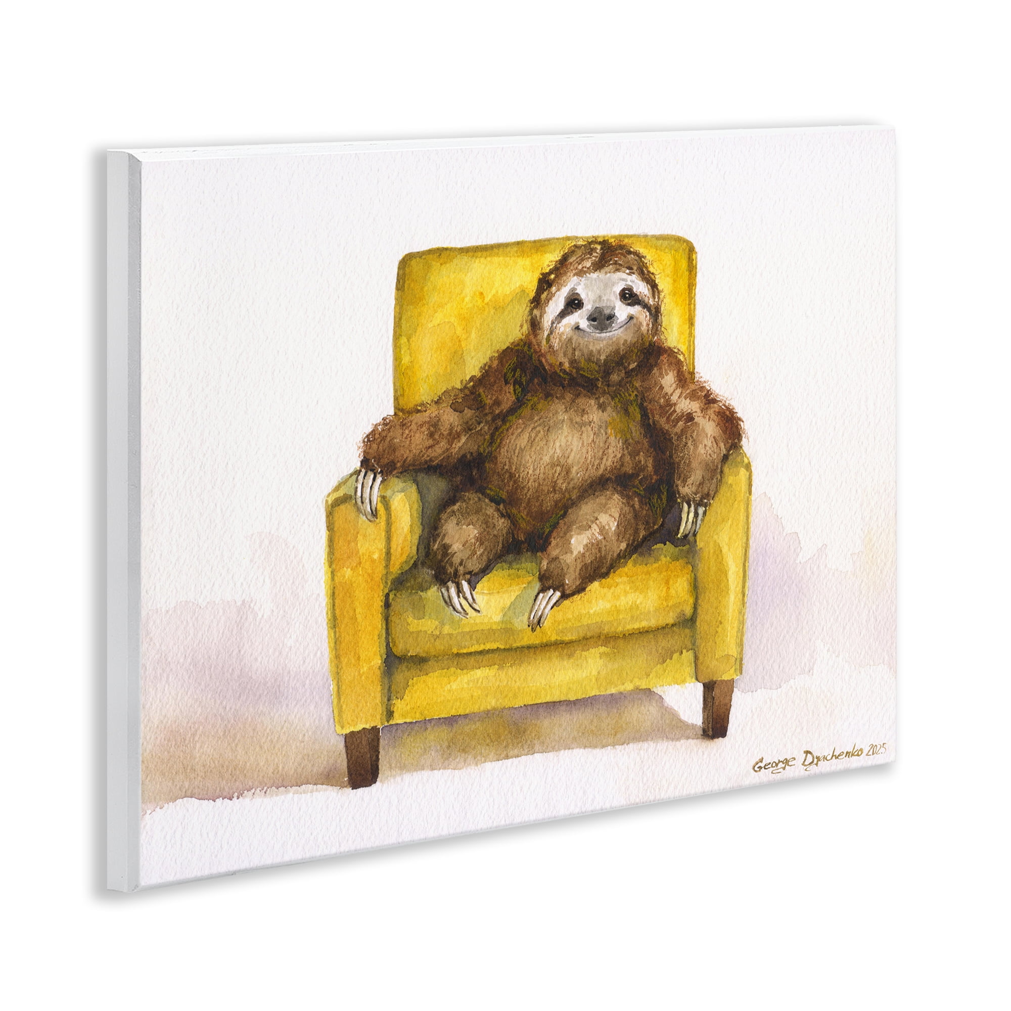 Stupell Industries Happy Sloth Relaxing on Armchair Wall Plaque Art, design by George Dyachenko