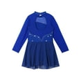 Doomiva Kids Girls Shiny Rhinestones Mesh Long Sleeve Figure Ice Skating Leotard Ballet Dance