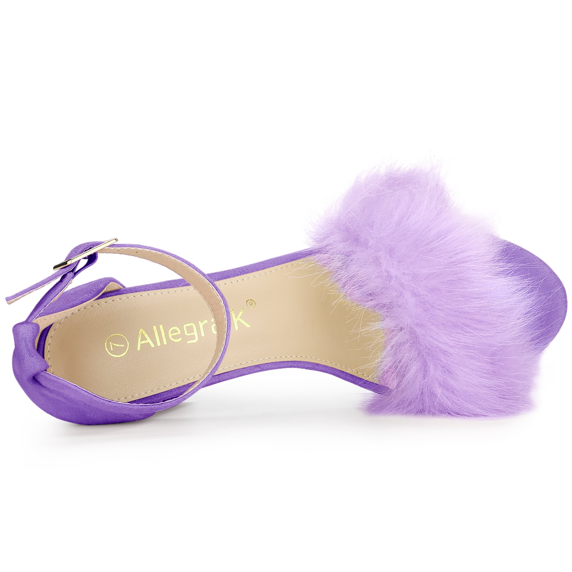 DARING DIVA Women's Ankle Strap Faux Fur Block Heels Beige Sandals for Wear Purple 11