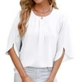 thumbnail image 3 of Women'S Casual Chiffon Blouse Tops 1/2 Ruffled Sleeve Crew Neck Loose Fit Blouses Shirts White S, 3 of 9