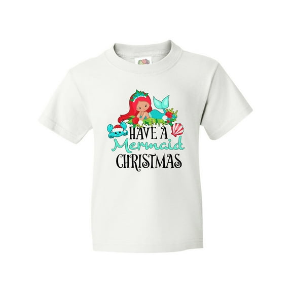 Inktastic Have a Mermaid Christmas with Crab and Seashell Youth T-Shirt