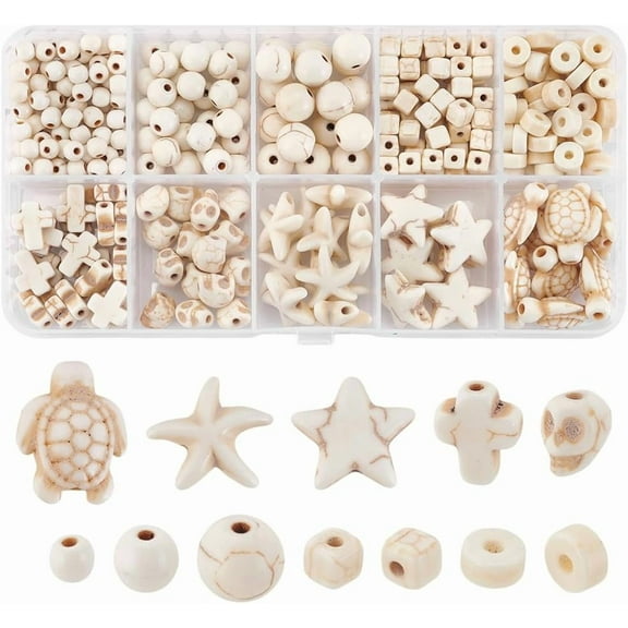 329pcs 1 Box Sea Turtle Beads White Starfish Beads Round Beads Turquoise Beads Sea Star Tortoise DIY Charms Summer Ocean Animal Spacer Beads for Jewelry Making