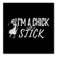thumbnail image 1 of DistinctInk Custom Bumper Sticker - 4" x 4" Decorative Decal - Black Background - I'm a Chick with a Stick Golf, 1 of 2