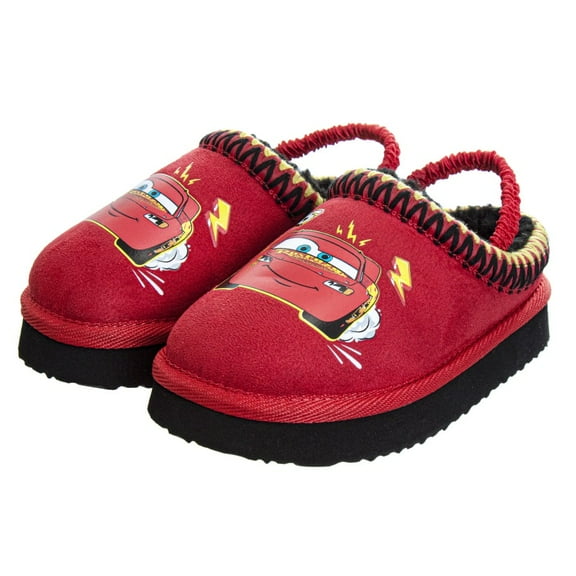 Disney Cars Snow Slippers Lightning Mcqueen Boots Faux Fur Winter Mules Cozy Warm House Shoes (Toddler Little Kids), Red, Size: 7 8