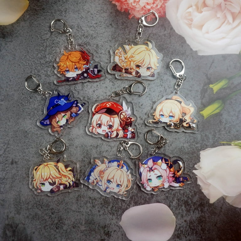 5PCS Cute Anime Game Genshin Impact Childe Raiden Shogun Gorou Yoimiya Yae  Miko Acrylic Figure Keychain Set Cosplay Vision Key Chain Merch(54) 