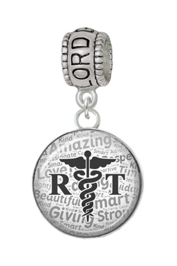 Silvertone Domed Black RT Lord Guide Me Charm Bead