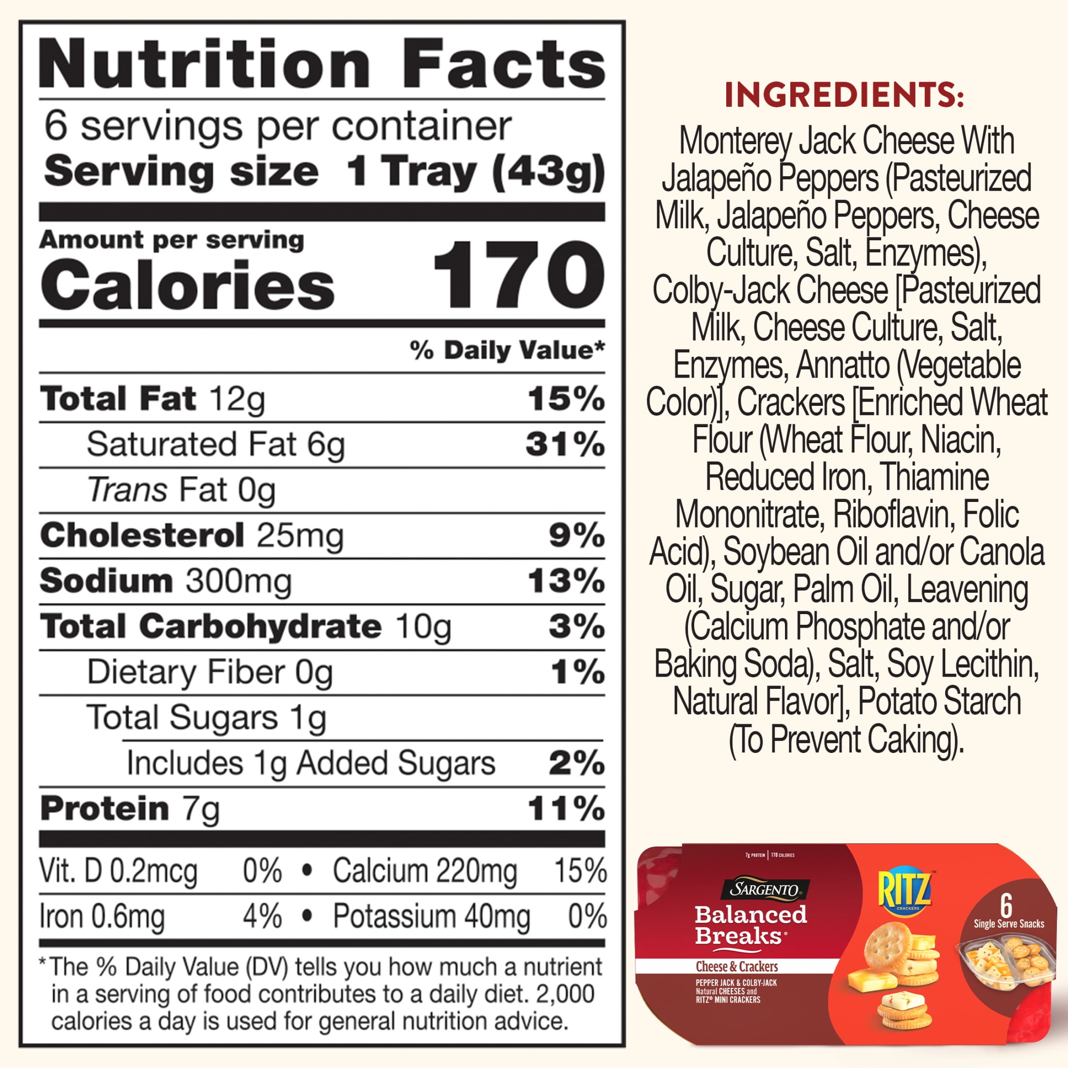 Sargento® Balanced Breaks® Cheese & Crackers, Pepper Jack & Colby-Jack & RITZ® Snack Kits