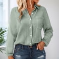 thumbnail image 2 of Bibifish Womens Shirts Casual Solid Color Button Down Chiffon Blouse Tops Oversized Long Sleeve Fall Casual Workout Ladies Shirts Outfits, 2 of 5