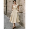 thumbnail image 2 of Women's One Shoulder Midi Dress, Ruched Waist A-Line Formal Cocktail Dress with Pockets, S-2XL, 2 of 4