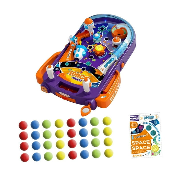 Máquina de pinball para niños, máquina de pinball de escritorio, portátil, juego de pinball con cohete espacial para niños de 3, 4, 5 y 6 años, para con 32 bolas