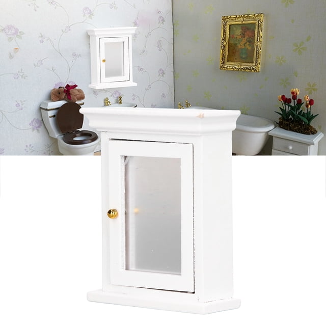 Armario Con Espejo Blanco Para Casa De Muñecas, Gabinete Blanco Con Espejo En Miniatura, Mini Muebles De Baño De Plástico, Atractivo, Vibrante, Multiusos Para Casa De Muñecas