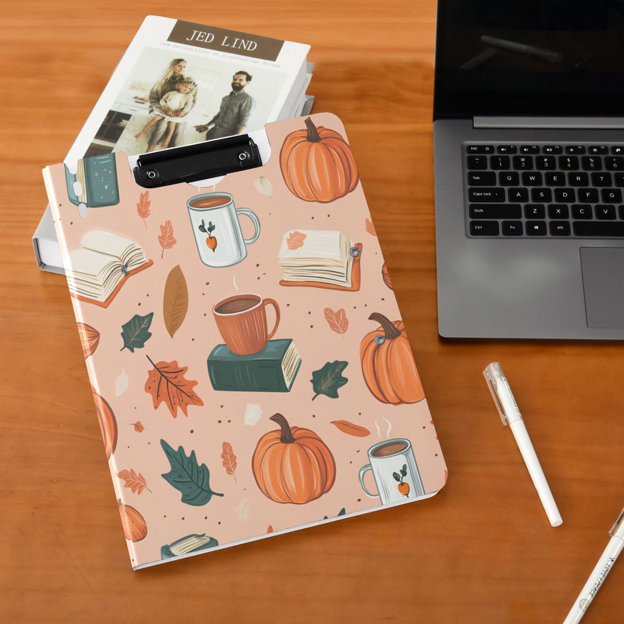 FORMRS A4 Clipboard Folder with Pen Holder Horizontal Foldable School Office Binder, Pink Fall Coffee