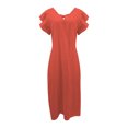 thumbnail image 3 of DJskiyers Casual Dresses For Older Women 2024 V Neck Linen Dress Ruffle Sleeve Comfy Dress Plus Size Long Dress, 3 of 6