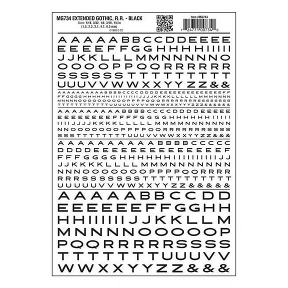 Woodland Scenics MG734 Extended Gothic R.R. Letters Black 1/16-1/4 WOOMG734