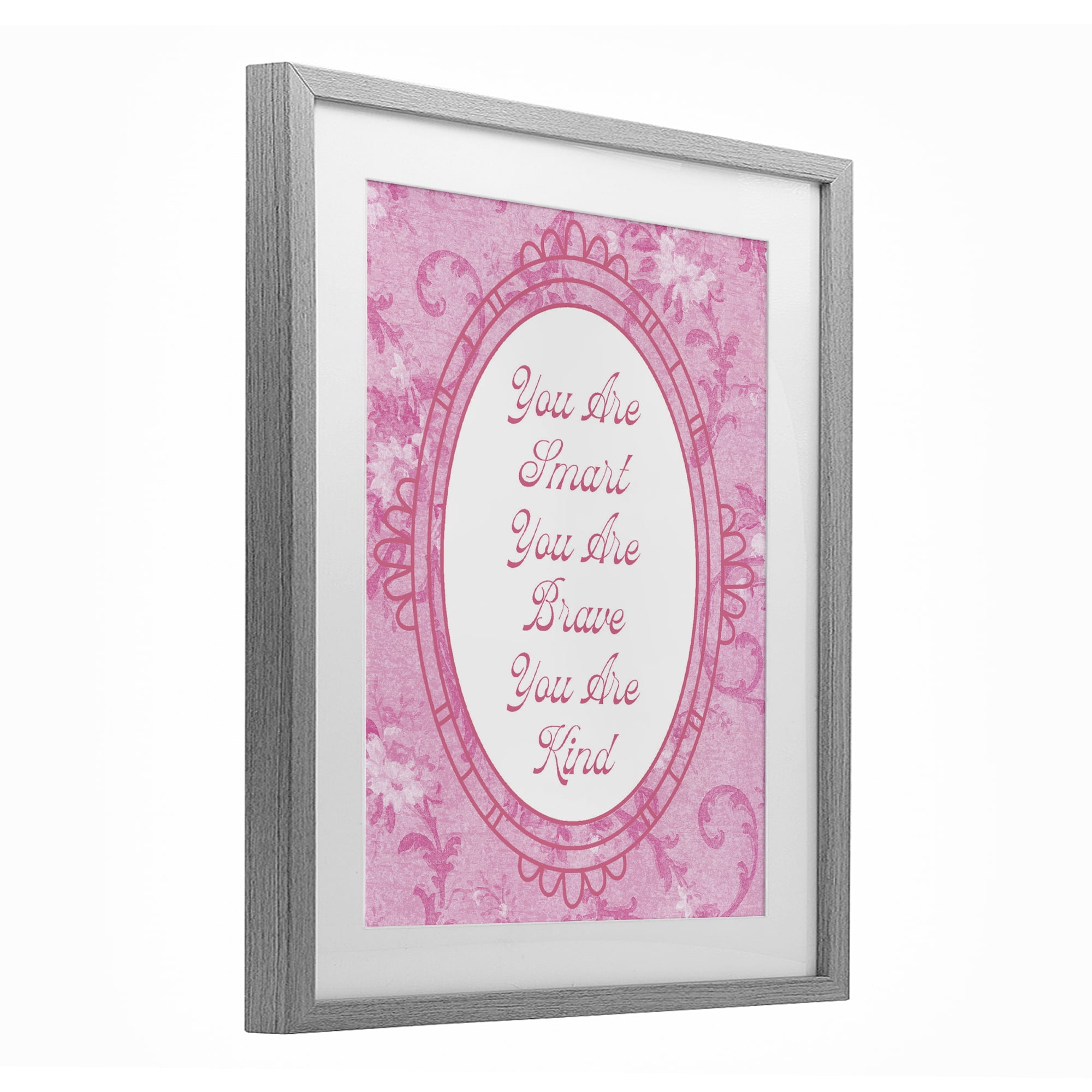 Stupell Industries Smart Brave & Kind Ornate Pink Gray Framed Print Under Glass, design by Lil' Rue