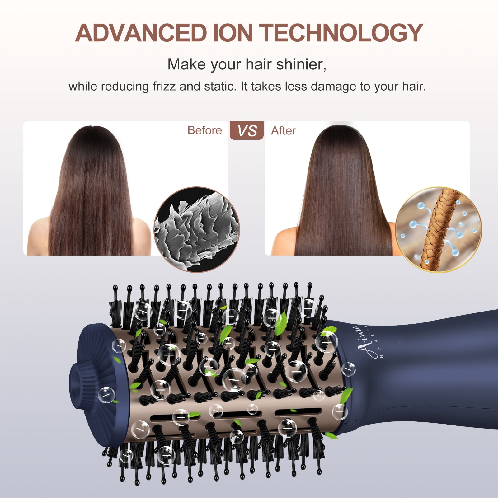 Aima Beauty Mini Travel Hair Dryer Brush, Automatic Dual Voltage Volumizing Hot Air Brush, Lightweight & Compact for Global Use, Prussian Blue