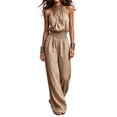 thumbnail image 2 of Ailaofu Women's Summer Sleeveless Halter Neck Jumpsuit, Fashion Solid Color Waist-Cinching Wide Leg Pants, Beach Party Vacation Jumpsuit, 2 of 5
