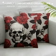 thumbnail image 3 of JEUXUS  Skull Throw Pillow Case,Sugar Skull and Red Rose Design Satin Cushion Cover Square Standard Home/Sofa Decorative for Men/Women Black,Red,Gray, 3 of 5