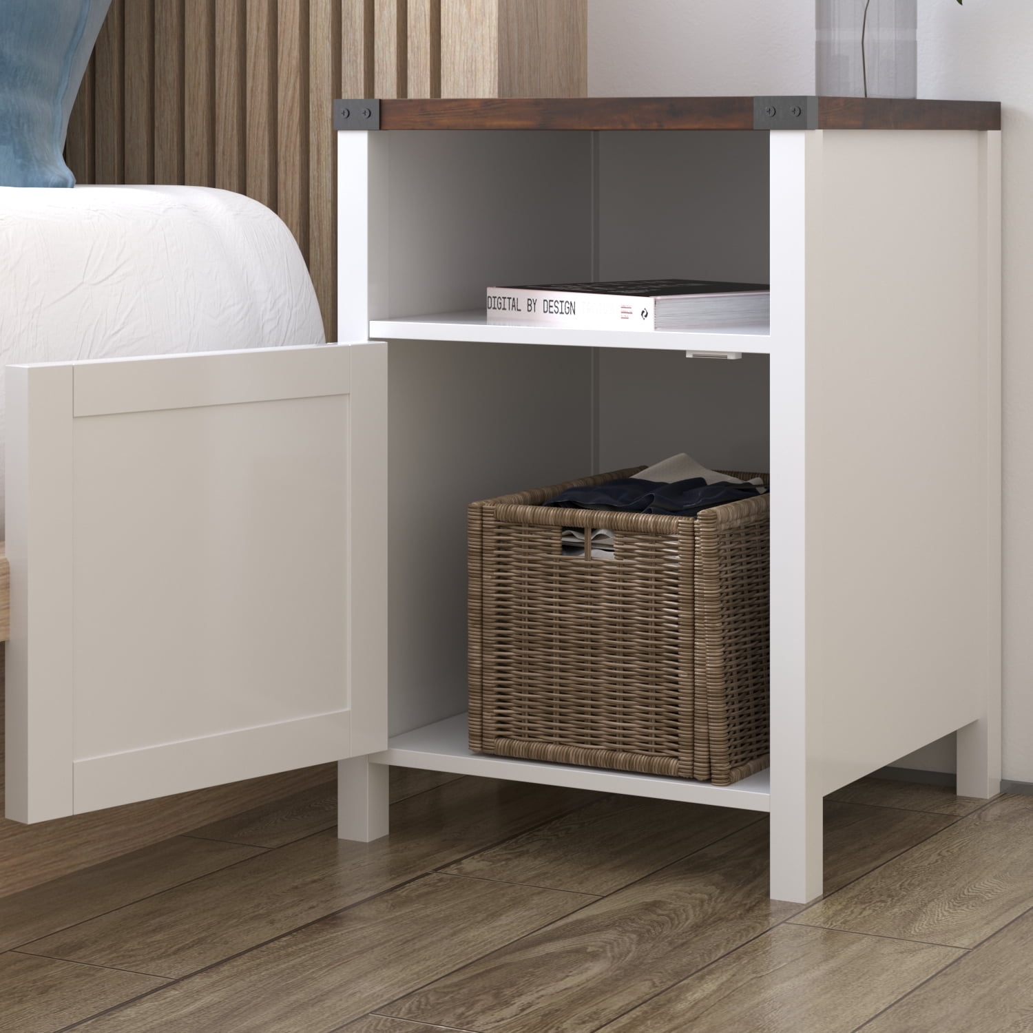 Catrimown Farmhouse End Table for Living Room Set of 2, Side Table Nightstand for Living Room Bedroom, White